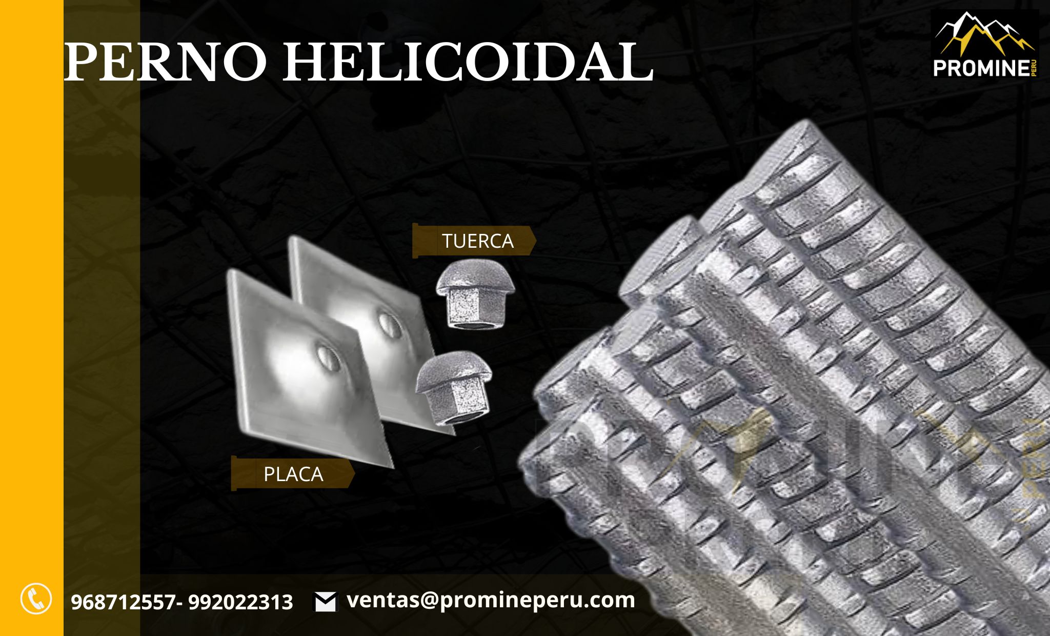 PERNO HELICOIDAL BARRA DE ACERO-PLACA-TUERCA PROMINE PERÚ